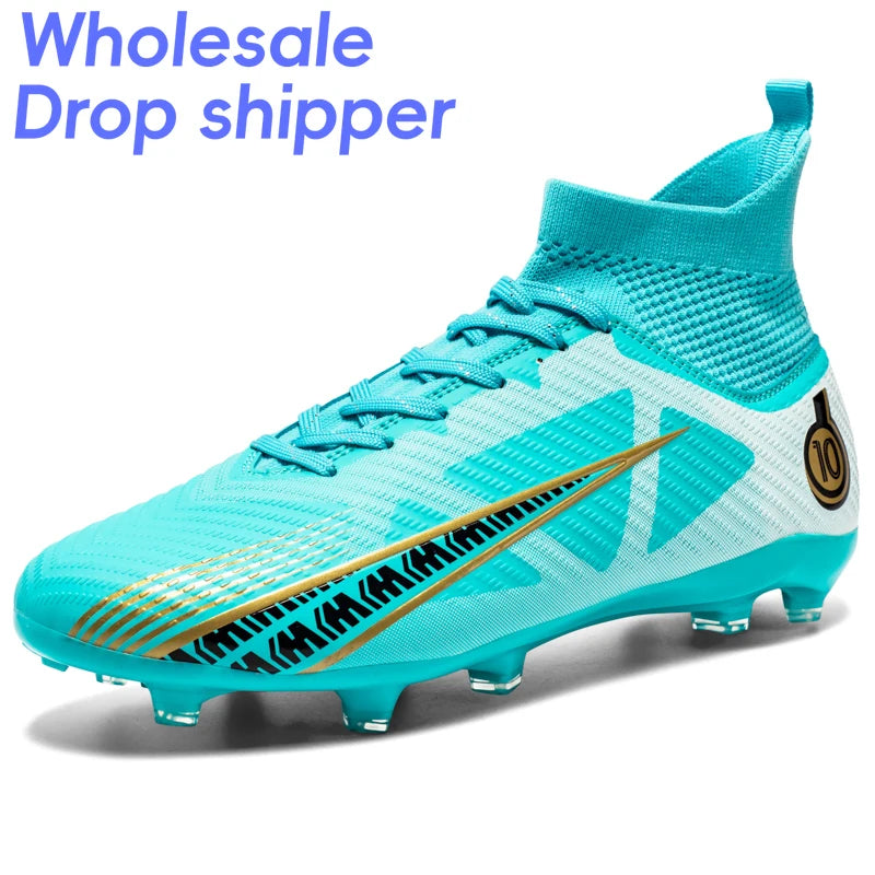 Wholesale Drop Shipping Men Soccer Shoes Professional Training Sport Cleats Football Sneaker Ankle Unisex Outdoor Ultralight