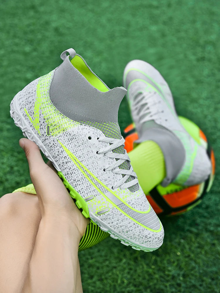 Adult Professional Soccer Shoes Non-Slip Long Spike Football Boots Young Kids High Ankle Cleats Grass Soccer Sneakers 36-45#