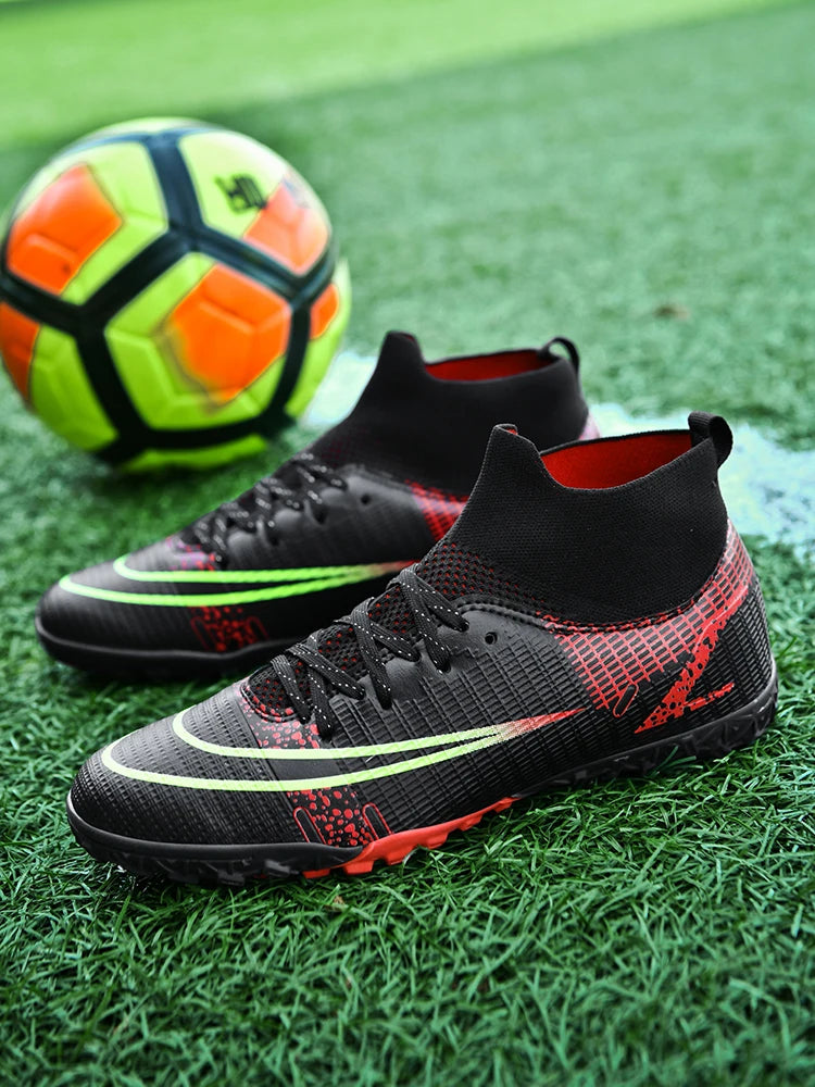 Adult Professional Soccer Shoes Non-Slip Long Spike Football Boots Young Kids High Ankle Cleats Grass Soccer Sneakers 36-45#